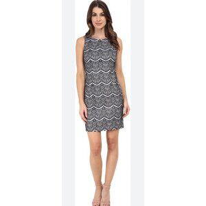 Jessica Simpson Dress Black Lace Bonded Nude Underlay Sleeveless Size 14